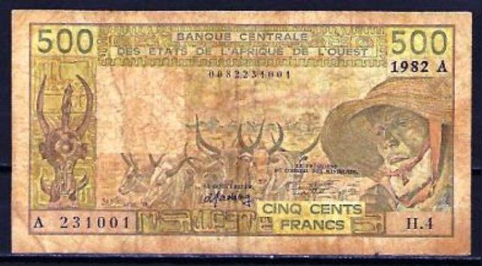 Billet de collection Etats Afrique de l'ouest Côte d'Ivoire 500 francs année 1982 pick 106Ad UNC