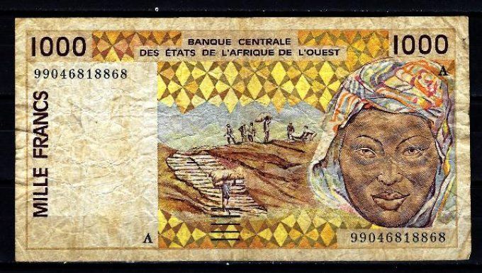 Billet de collection Etats Afrique de l'ouest Côte d'Ivoire 1000 francs année 1999 pick 111i VF