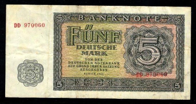 Billet de collection Allemagne de l'est 5 Deutsche Mark 1955 pick 17 occasion VF