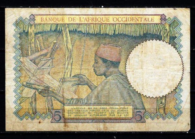 Billet de collection Afrique Occidentale 5 francs 2-3-43 (1) pick 26 occasion F/VF