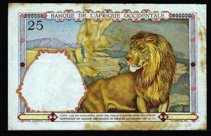 Billet de collection Afrique Occidentale 25 francs 24-2-42 (1) pick 27 occasion F/VF