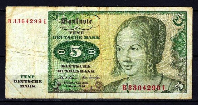 Billet de collection Allemagne de l'ouest 5 Deutsche Mark 1970 pick 30a occasion VF