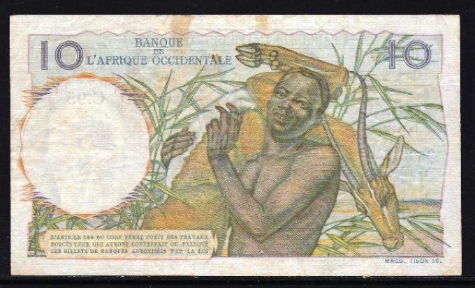 Billet de collection Afrique Occidentale 10 francs 21-11-53 (2) pick 37 occasion F/VF