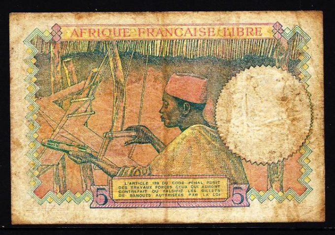 Billet de collection Afrique Equatoriale 5 francs 1941 (1) pick 6 occasion F/VF