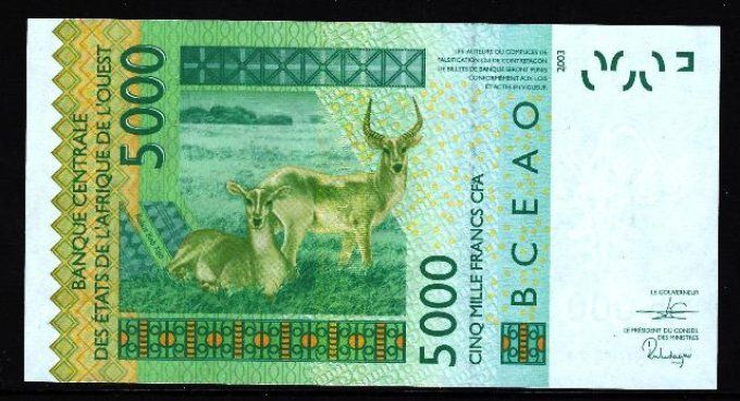 Billet de collection Etats Afrique de l'ouest Sénégal 5000 francs année 2019 pick 717s UNC