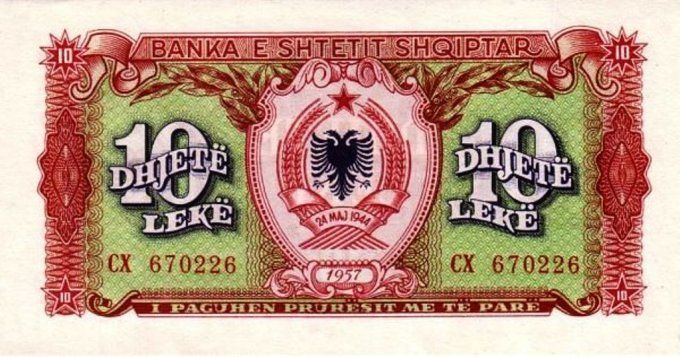 Billet d'Albanie 10 Lekë 1957 pick 28 UNC