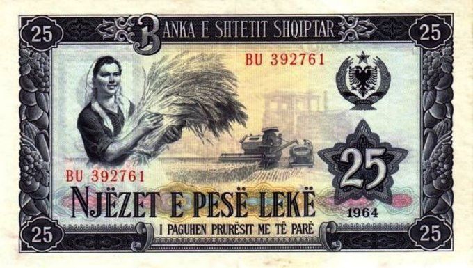 Billet d'Albanie 25 Lekë 1964 pick 37 UNC