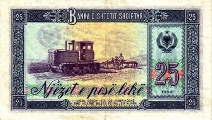 Billet d'Albanie 25 Lekë 1964 pick 37 UNC