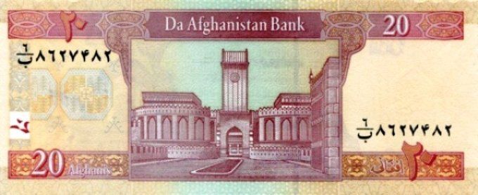 Billet Afghanistan 2008 20 afghanis pick 68d UNC