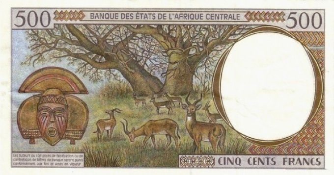 Billet de collection Etats Afrique Centrale Centrafrique 500 francs année 1999 pick 301f UNC