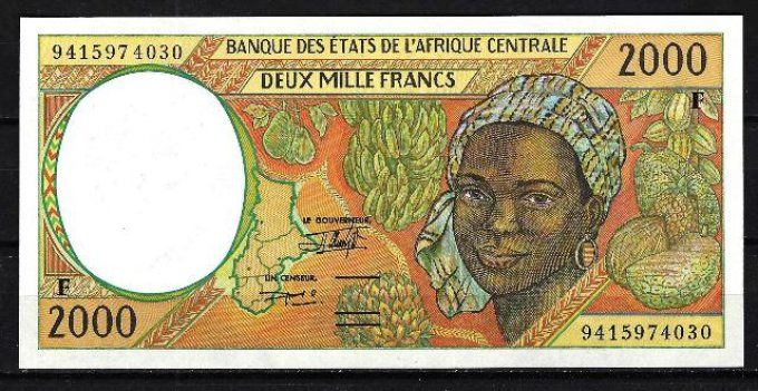 Billet de collection Etats Afrique Centrale Centrafrique 2000 francs année 1994 pick 303b UNC