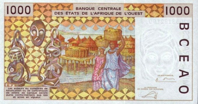 Billet de collection Etats Afrique de l'ouest Bénin 1000 francs année 2002 pick 211m UNC