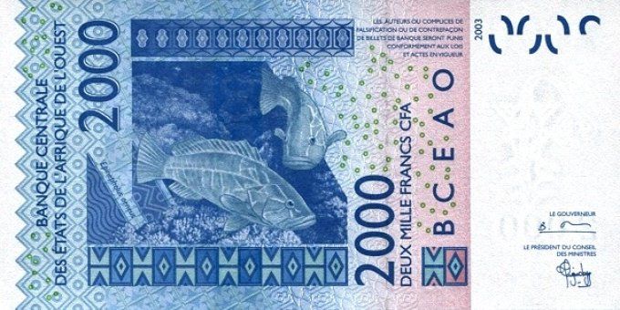 Billet de collection Etats Afrique de l'ouest Bénin 2000 francs année 2003 pick 216a UNC