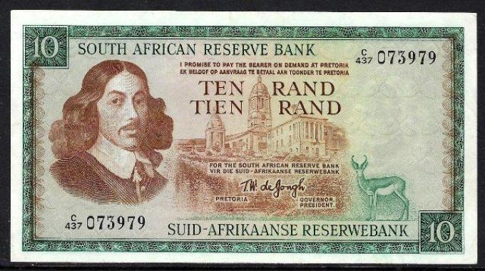 Billet Afrique du sud 10 Rand 1966 pick 113c occasion Very Fine