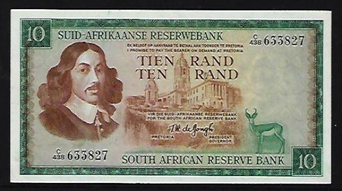 Billet Afrique du sud 10 Rand 1966 pick 114c occasion Very Fine