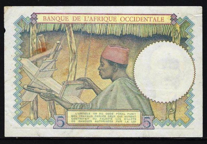 Billet de collection Afrique Occidentale 5 francs 6-3-41 (1) pick 25 occasion F/VF