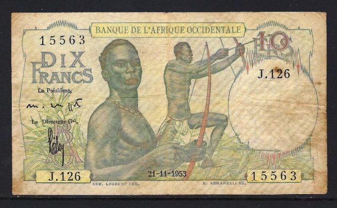 Billet de collection Afrique Occidentale 10 francs 21-11-53 (3) pick 37 occasion F/VF