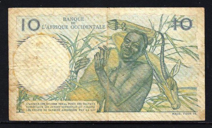 Billet de collection Afrique Occidentale 10 francs 21-11-53 (3) pick 37 occasion F/VF