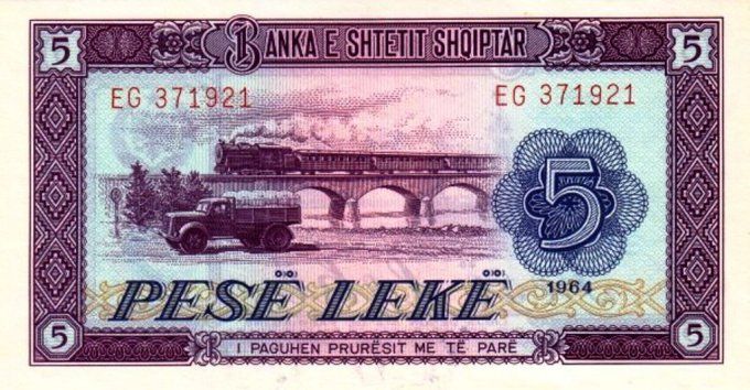 Billet d'Albanie 5 Lekë 1964 pick 35 UNC