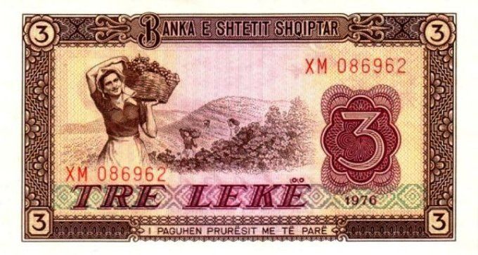 Billet d'Albanie 3 Lekë 1976 pick 41 UNC