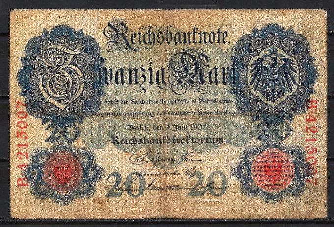 Billet Allemagne 1907 (2) pick 28 occasion Very Fine