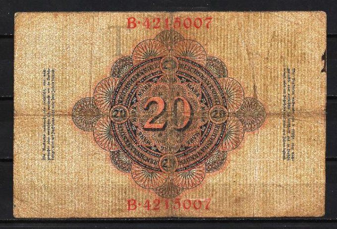 Billet Allemagne 1907 (2) pick 28 occasion Very Fine