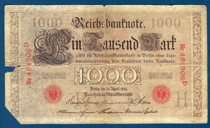 Billet Allemagne 1910 (1) pick 44a occasion Very Fine