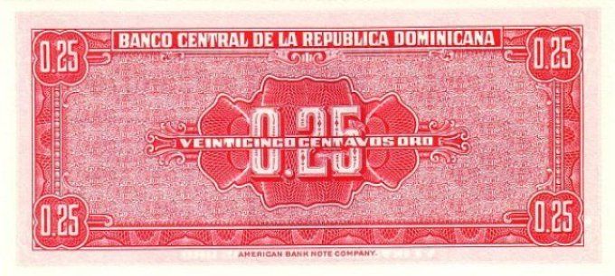 Billet République Dominicaine 1962 25 Centavos Oro pick 87 UNC