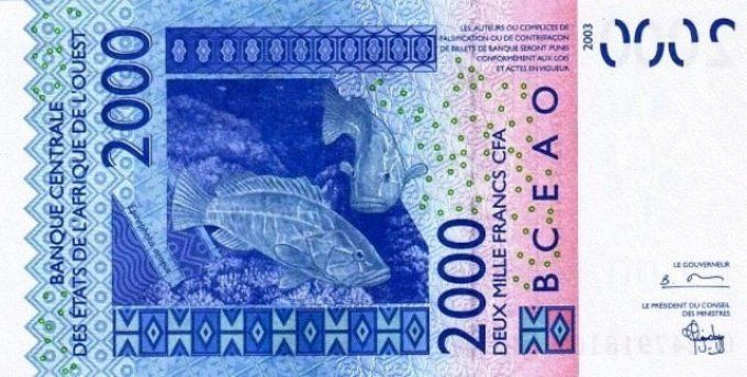 Billet de collection Etats Afrique de l'ouest Burkina Faso 2000 francs année 2003 pick 316a UNC